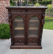 Load image into Gallery viewer, Antique French Bookcase Cabinet Display Double Door Scholars Carved Oak 19th C