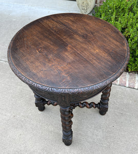 Antique French ROUND Side End Table BARLEY TWIST Carved Oak Renaissance 19th C