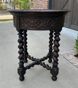 Antique French ROUND Side End Table BARLEY TWIST Carved Oak Renaissance 19th C