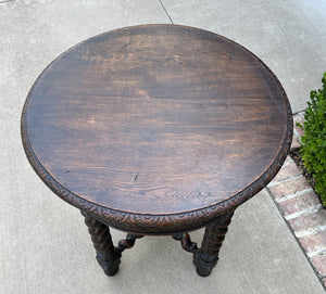 Antique French ROUND Side End Table BARLEY TWIST Carved Oak Renaissance 19th C