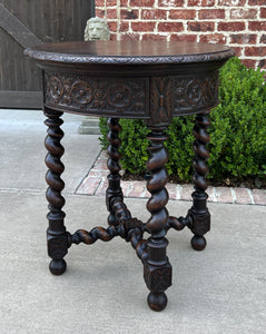 Antique French ROUND Side End Table BARLEY TWIST Carved Oak Renaissance 19th C