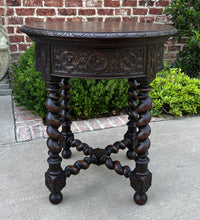 Load image into Gallery viewer, Antique French ROUND Side End Table BARLEY TWIST Carved Oak Renaissance 19th C