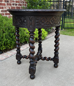 Antique French ROUND Side End Table BARLEY TWIST Carved Oak Renaissance 19th C