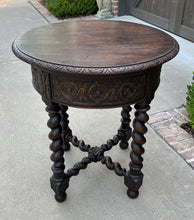 Load image into Gallery viewer, Antique French ROUND Side End Table BARLEY TWIST Carved Oak Renaissance 19th C