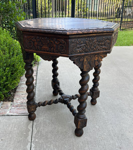 Antique French Table BARLEY TWIST Octagonal Renaissance Revival Carved Oak 19thC