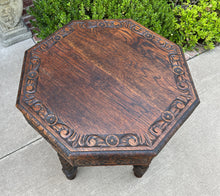 Load image into Gallery viewer, Antique French Table BARLEY TWIST Octagonal Renaissance Revival Carved Oak 19thC