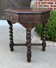 Load image into Gallery viewer, Antique French Table BARLEY TWIST Octagonal Renaissance Revival Carved Oak 19thC