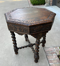 Load image into Gallery viewer, Antique French Table BARLEY TWIST Octagonal Renaissance Revival Carved Oak 19thC