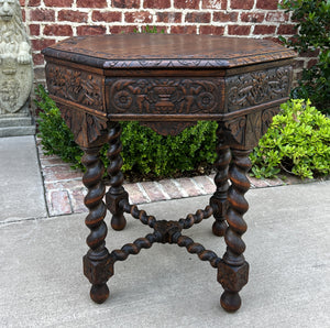 Antique French Table BARLEY TWIST Octagonal Renaissance Revival Carved Oak 19thC