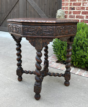 Load image into Gallery viewer, Antique French Table BARLEY TWIST Octagonal Renaissance Revival Carved Oak 19thC