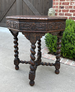 Antique French Table BARLEY TWIST Octagonal Renaissance Revival Carved Oak 19thC