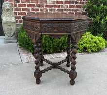 Load image into Gallery viewer, Antique French Table BARLEY TWIST Octagonal Renaissance Revival Carved Oak 19thC