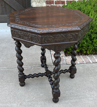 Load image into Gallery viewer, Antique French Table BARLEY TWIST Octagonal Renaissance Revival Oak Carved 19thC