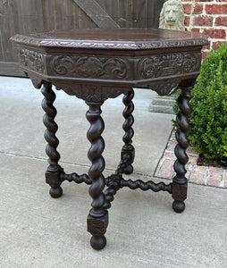 Antique French Table BARLEY TWIST Octagonal Renaissance Revival Oak Carved 19thC