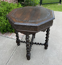 Load image into Gallery viewer, Antique French Table BARLEY TWIST Octagonal Renaissance Revival Oak Carved 19thC