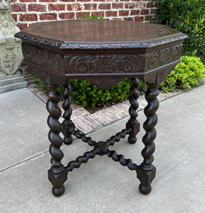 Antique French Table BARLEY TWIST Octagonal Renaissance Revival Oak Carved 19thC