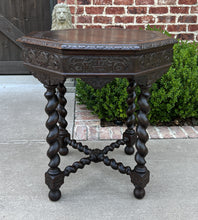Load image into Gallery viewer, Antique French Table BARLEY TWIST Octagonal Renaissance Revival Oak Carved 19thC