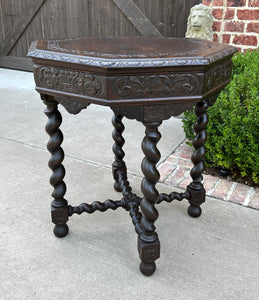 Antique French Table BARLEY TWIST Octagonal Renaissance Revival Oak Carved 19thC
