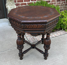 Load image into Gallery viewer, Antique French Table Octagonal Renaissance Revival Carved Oak 19th C