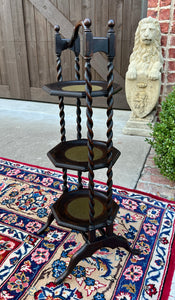 Antique English Dark Oak Double Post Barley Twist Pie Stand Side Cake c. 1930s