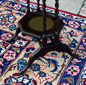 Antique English Dark Oak Double Post Barley Twist Pie Stand Side Cake c. 1930s