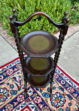 Load image into Gallery viewer, Antique English Dark Oak Double Post Barley Twist Pie Stand Side Cake c. 1930s