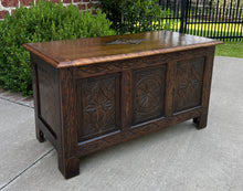 Load image into Gallery viewer, Antique English Blanket Box Chest Trunk Coffee Table Storage Chest Carved Oak