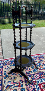 Antique English Dark Oak Double Post Barley Twist Pie Stand Side Cake c. 1930s