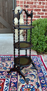 Antique English Dark Oak Double Post Barley Twist Pie Stand Side Cake c. 1930s