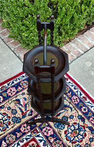 Antique English Dark Oak Double Post Barley Twist Pie Stand Side Cake c. 1930s