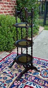 Antique English Dark Oak Double Post Barley Twist Pie Stand Side Cake c. 1930s