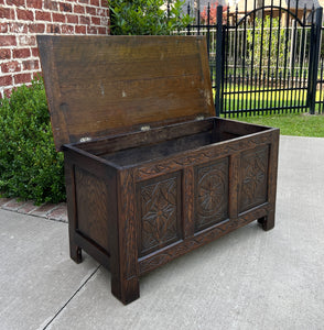 Antique English Blanket Box Chest Trunk Coffee Table Storage Chest Carved Oak