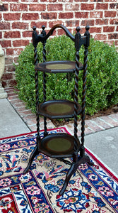 Antique English Dark Oak Double Post Barley Twist Pie Stand Side Cake c. 1930s