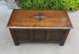 Antique English Blanket Box Chest Trunk Coffee Table Storage Chest Carved Oak