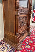 Load image into Gallery viewer, Antique French Renaissance Revival Scholars Bookcase Cabinet Carved Oak 19th C
