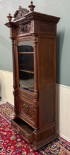 Load image into Gallery viewer, Antique French Renaissance Revival Scholars Bookcase Cabinet Carved Oak 19th C