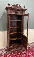 Load image into Gallery viewer, Antique French Renaissance Revival Scholars Bookcase Cabinet Carved Oak 19th C