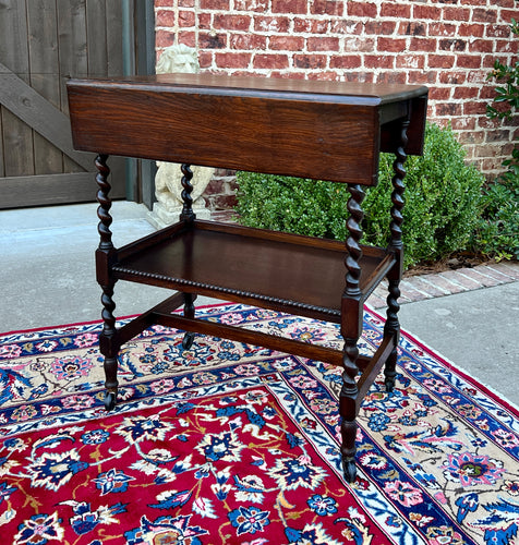 Antique English Barley Twist Drop Leaf Tea Pastry Cart Spin Top c. 1930