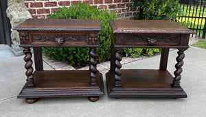 Antique French PAIR End Tables Side Tables Nightstands Barley Twist Oak Drawers