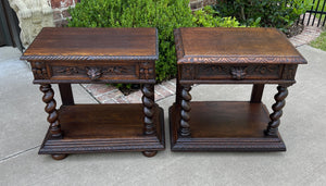 Antique French PAIR End Tables Side Tables Nightstands Barley Twist Oak Drawers