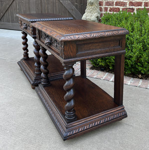 Antique French PAIR End Tables Side Tables Nightstands Barley Twist Oak Drawers