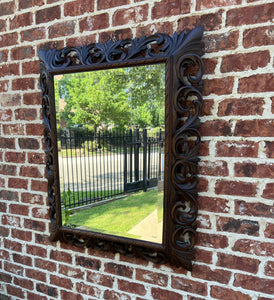 Antique French Mirror Oak Framed Hanging Wall Mirror Beveled Rectangular