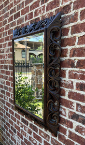 Antique French Mirror Oak Framed Hanging Wall Mirror Beveled Rectangular