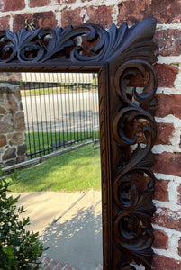 Antique French Mirror Oak Framed Hanging Wall Mirror Beveled Rectangular