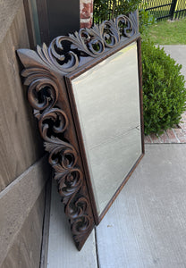Antique French Mirror Oak Framed Hanging Wall Mirror Beveled Rectangular