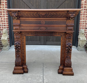 Antique French Fireplace Mantel Surround Hearth Carved Oak Renaissance Lion Mask