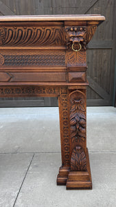 Antique French Fireplace Mantel Surround Hearth Carved Oak Renaissance Lion Mask