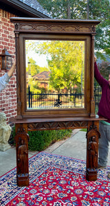 Antique French Fireplace Mantel Mirror Figural Carved Walnut c. 1880s