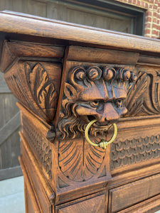 Antique French Fireplace Mantel Surround Hearth Carved Oak Renaissance Lion Mask