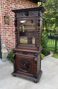 Antique French Bookcase Hunt Cabinet Display Buffet Black Forest Oak 19th C